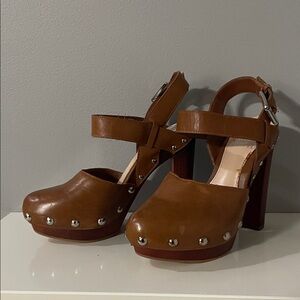 Vince Camuto Brown Leather Platform Mules